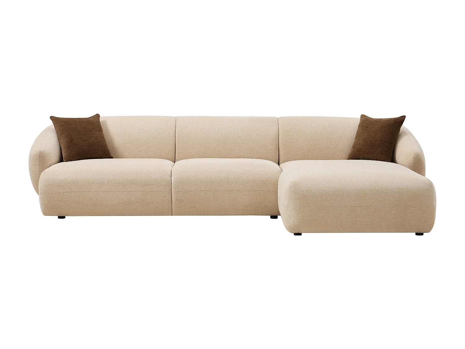 Canapé d'angle droit en tissu texturé beige MIBASTO