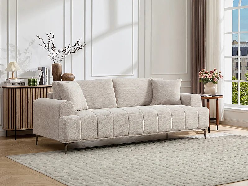 Canapé 3 places en tissu chiné beige DUGLASA