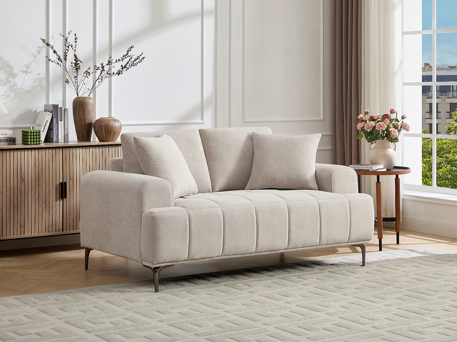 Canapé 2 places en tissu chiné beige DUGLASA