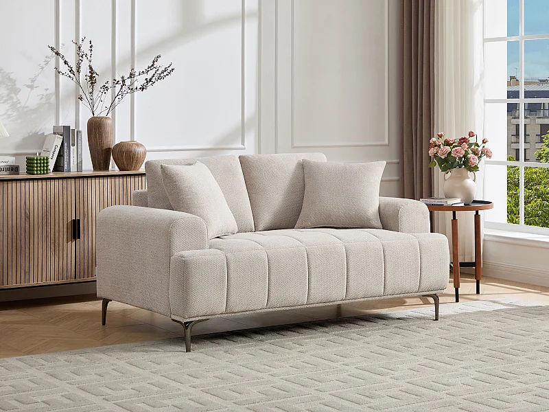 Canapé 2 places en tissu chiné beige DUGLASA