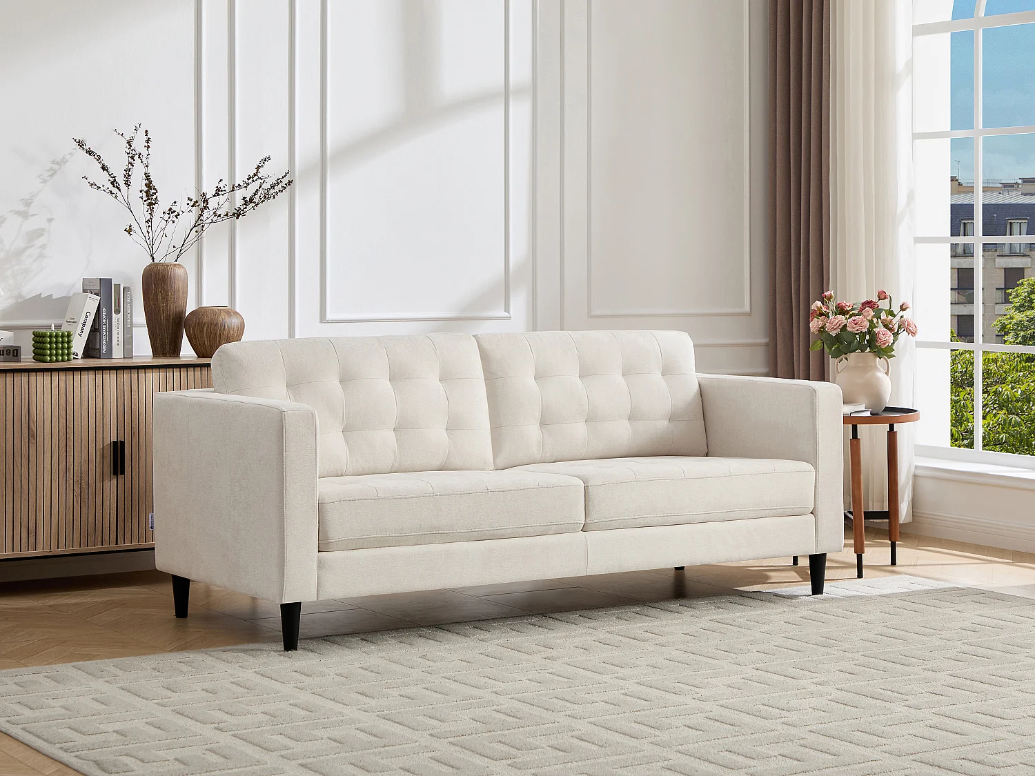 Canapé 3 places en tissu beige DIBALU