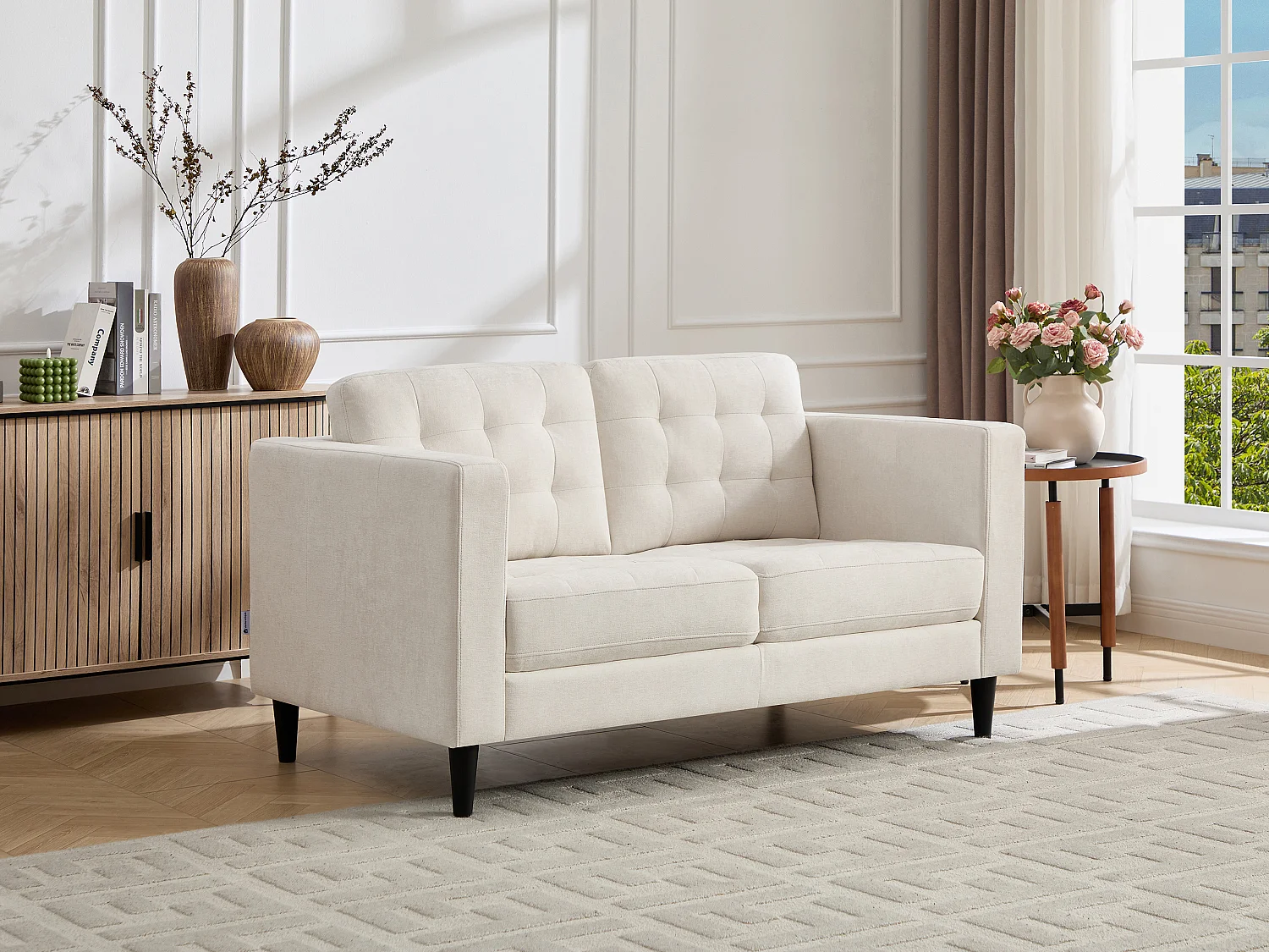 Canapé 2 places en tissu beige DIBALU