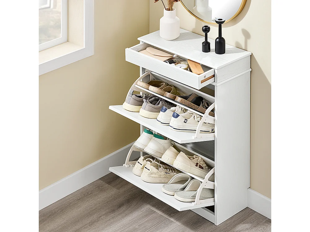 SoBuy Wąska szafka na buty oszczędzająca miejsce z 2 składanymi drzwiami nowoczesna biały efekt postarzanego drewna 54x24x82cm