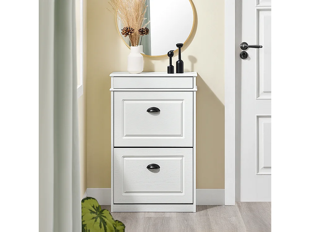 SoBuy Wąska szafka na buty oszczędzająca miejsce z 2 składanymi drzwiami nowoczesna biały efekt postarzanego drewna 54x24x82cm