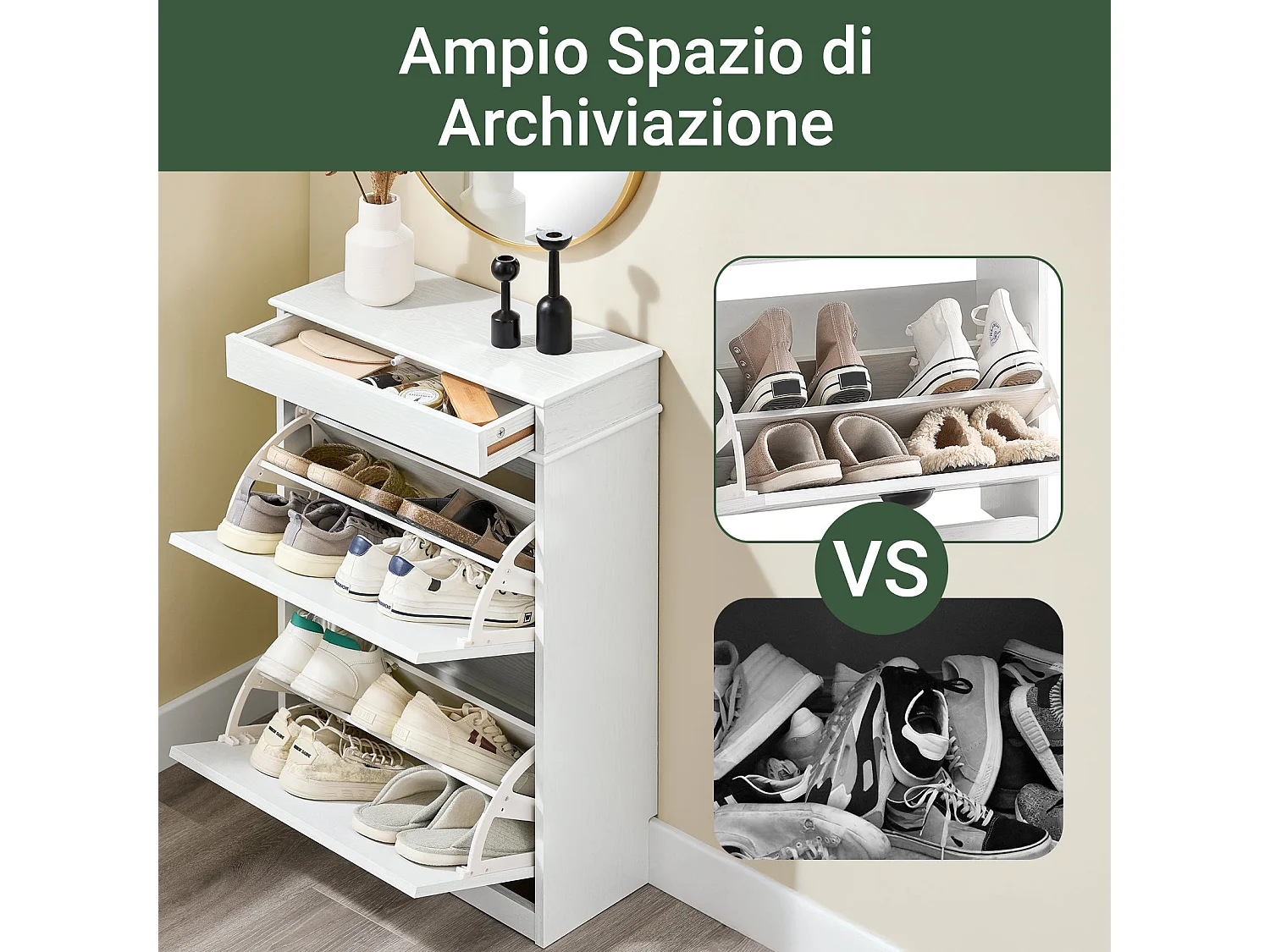 SoBuy Wąska szafka na buty oszczędzająca miejsce z 2 składanymi drzwiami nowoczesna biały efekt postarzanego drewna 54x24x82cm