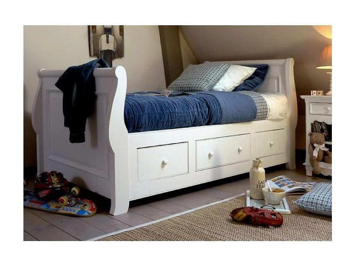 Lit bateau enfant à tiroirs Bois Blanc - Harmonie Interior's