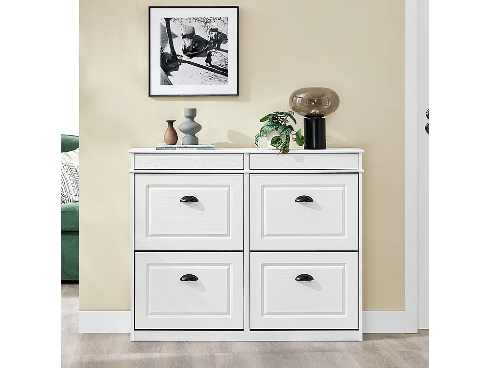 SoBuy Armoire à chaussures mince peu encombrante pour entrée couloir chambre effet bois vieilli blanc 103x23x82cm