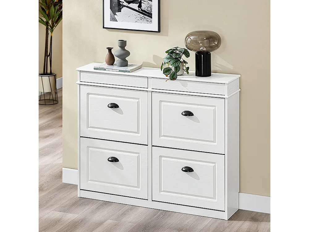 SoBuy Armoire à chaussures mince peu encombrante pour entrée couloir chambre effet bois vieilli blanc 103x23x82cm