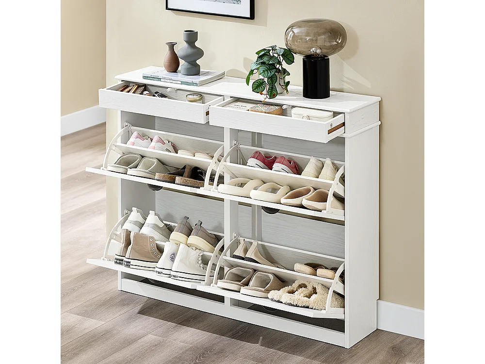 SoBuy Armoire à chaussures mince peu encombrante pour entrée couloir chambre effet bois vieilli blanc 103x23x82cm