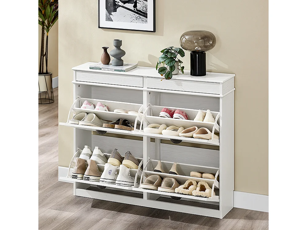 SoBuy Armoire à chaussures mince peu encombrante pour entrée couloir chambre effet bois vieilli blanc 103x23x82cm