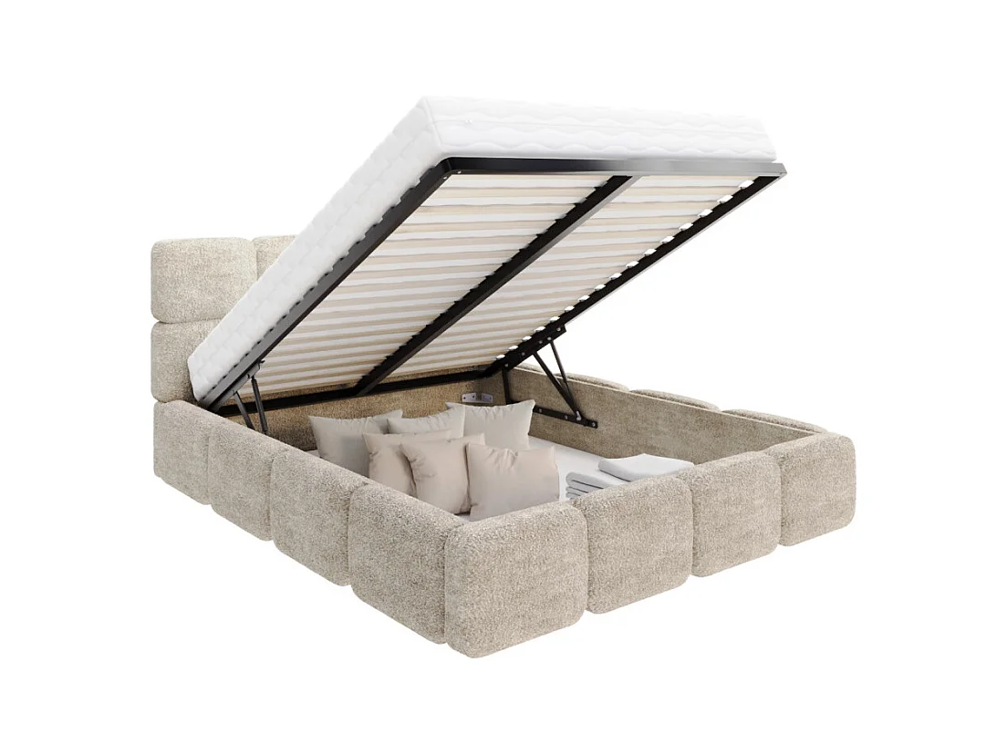 Lit coffre Delicato 160 x 200 cm avec sommier à lattes relevable Beige Foncé