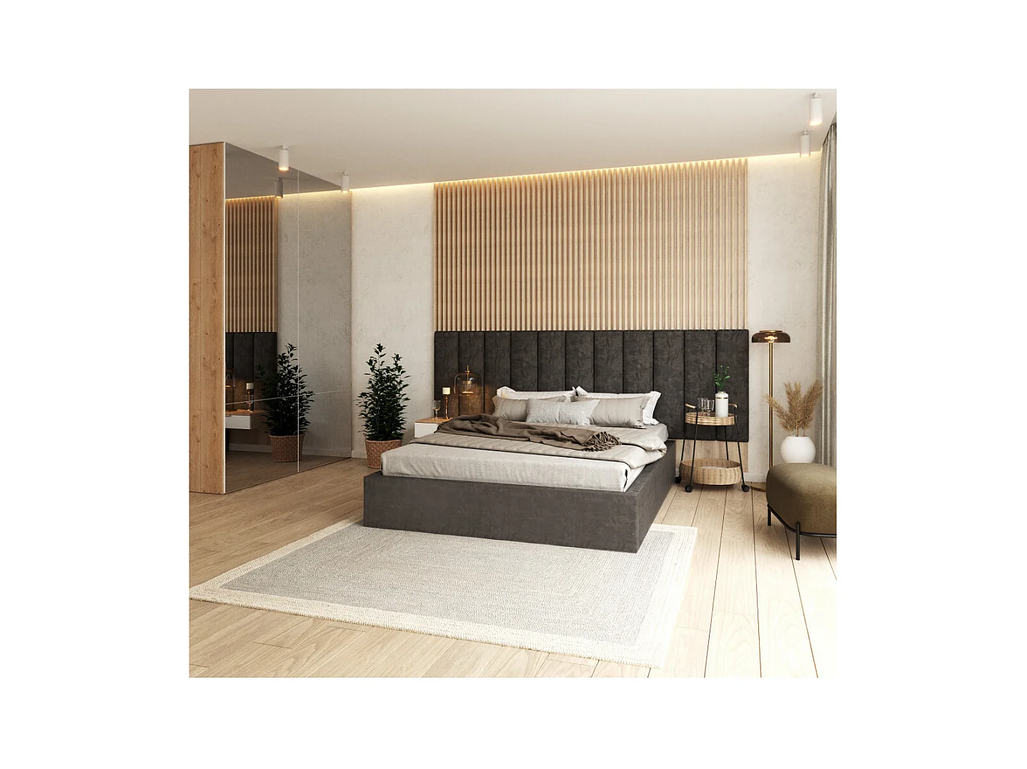 Lit coffre Orlane 140 x 200 cm avec sommier à lattes relevable Gris Foncé