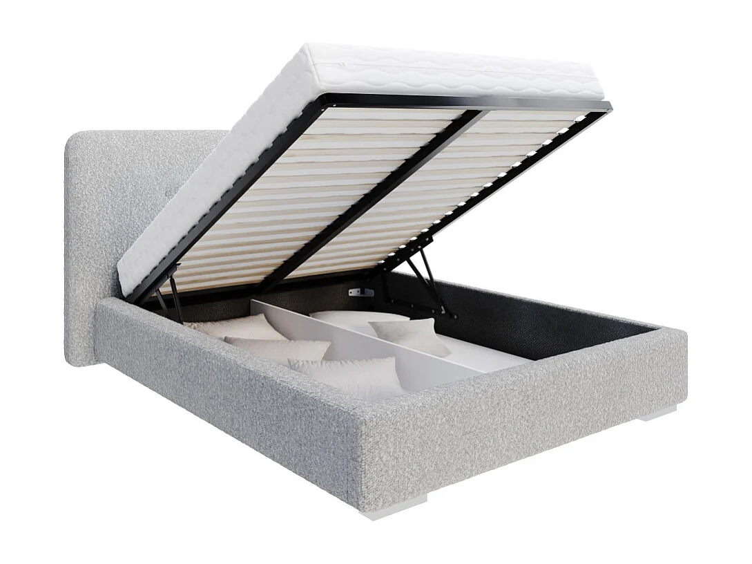 Lit coffre Bedretti 140 x 200 cm - Tissu bouclette - avec sommier à lattes relevable Gris Clair