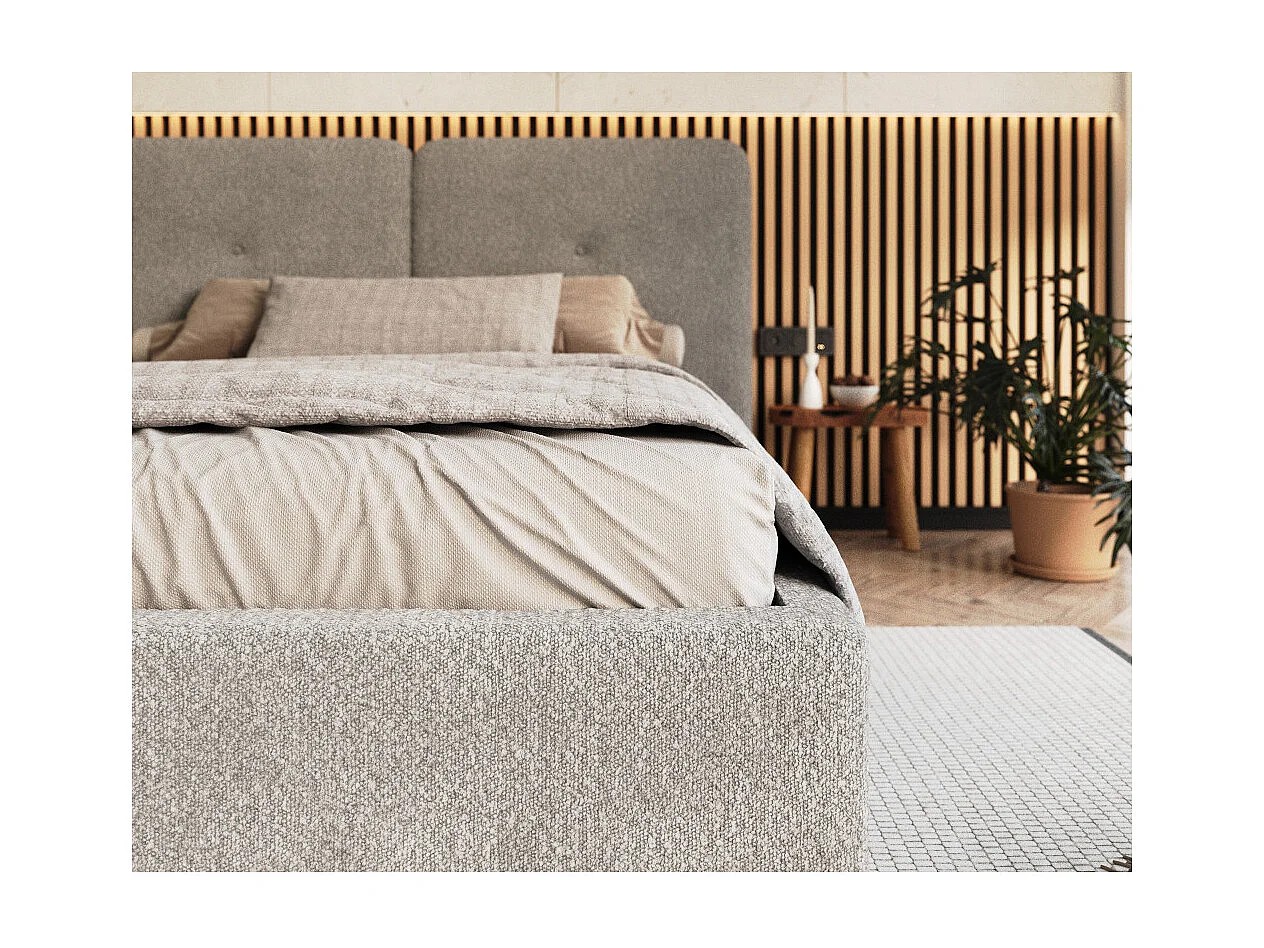 Lit coffre Bedretti 140 x 200 cm - Tissu bouclette - avec sommier à lattes relevable Gris Clair