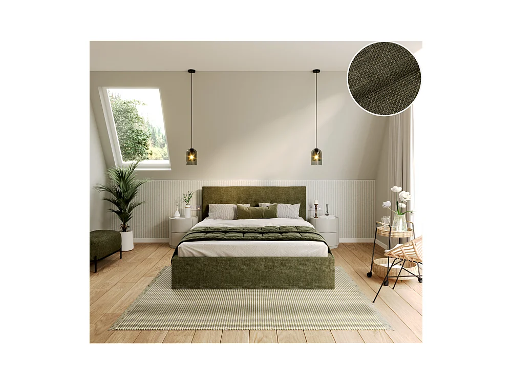 Lit coffre Tolsa 120 x 200 cm avec sommier à lattes relevable Vert olive