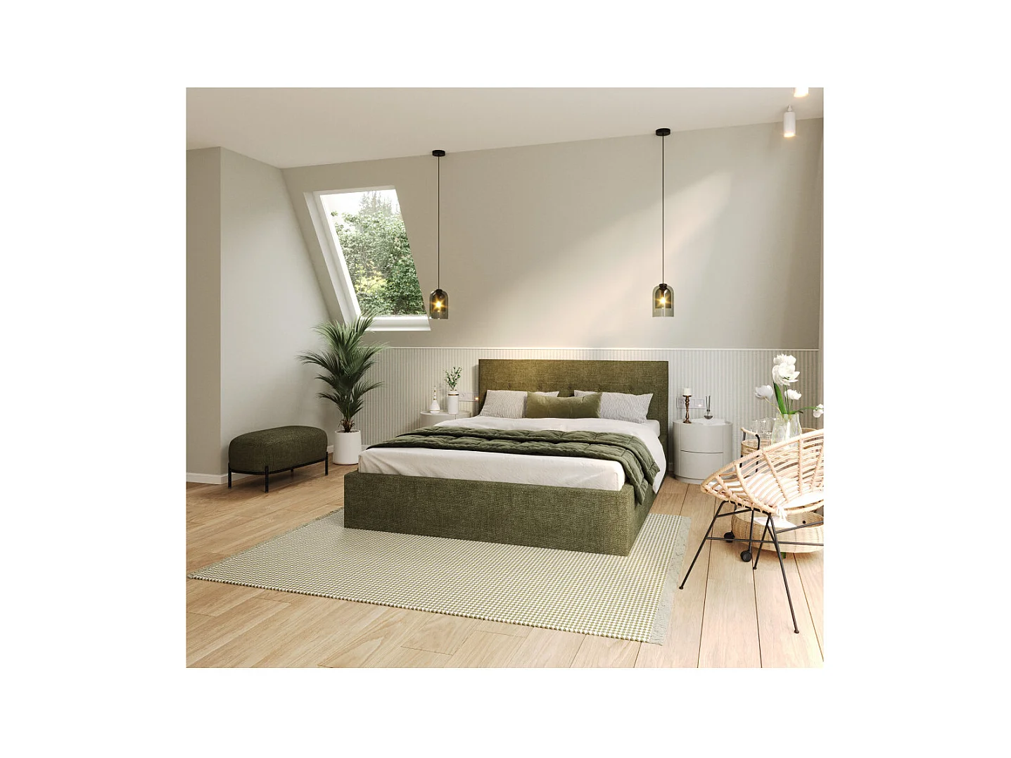 Lit coffre Tolsa 120 x 200 cm avec sommier à lattes relevable Vert olive