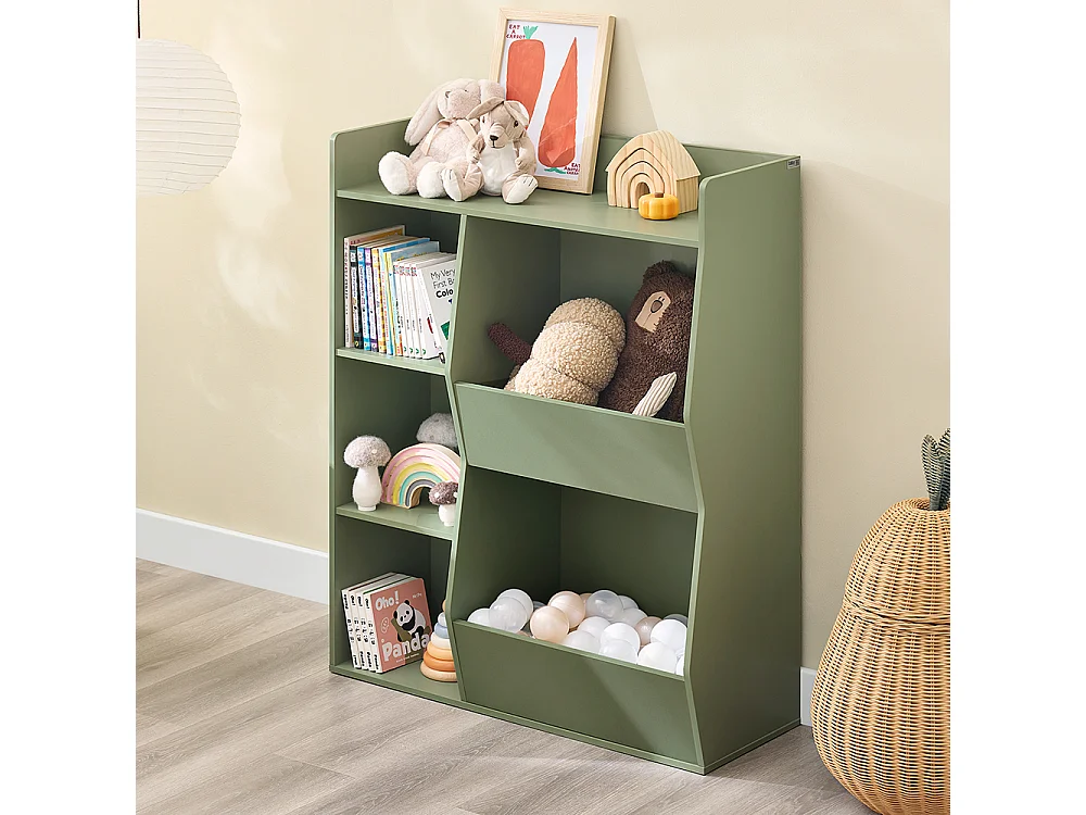 SoBuy Estante Montessori para crianças Estante para brinquedos com 5 compartimentos abertos Verde 80x34x104 cm