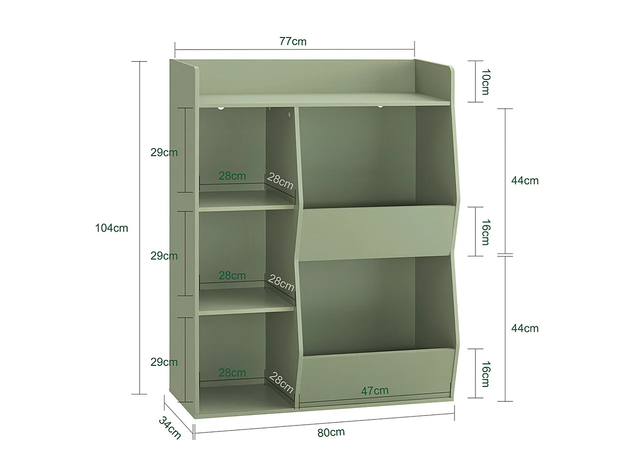 SoBuy Estante Montessori para crianças Estante para brinquedos com 5 compartimentos abertos Verde 80x34x104 cm
