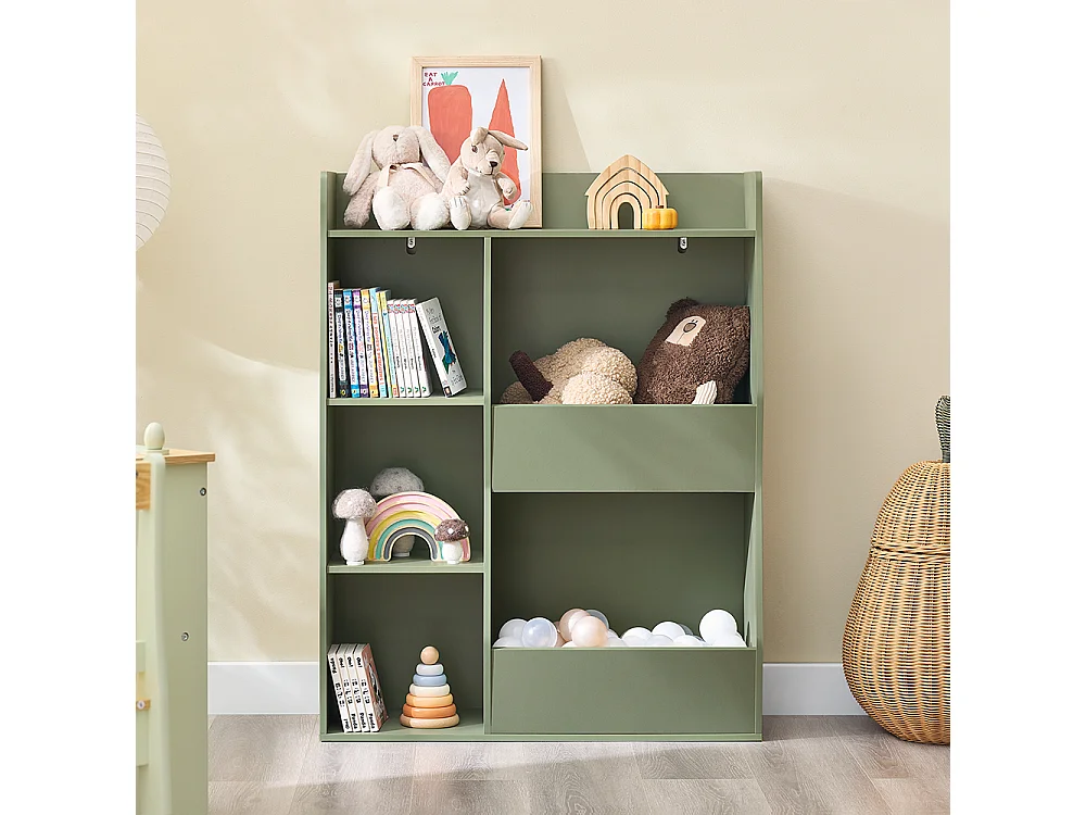 SoBuy Estante Montessori para crianças Estante para brinquedos com 5 compartimentos abertos Verde 80x34x104 cm