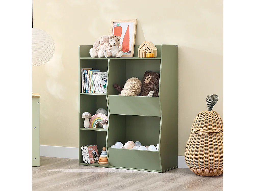 SoBuy Estante Montessori para crianças Estante para brinquedos com 5 compartimentos abertos Verde 80x34x104 cm