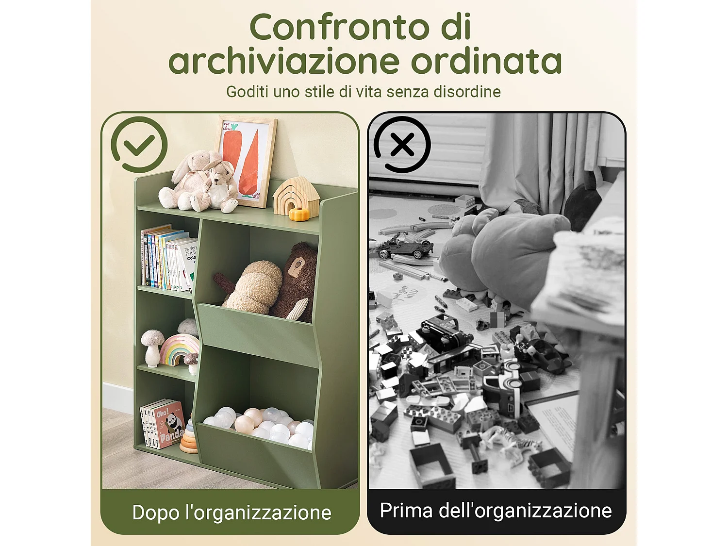 SoBuy Estante Montessori para crianças Estante para brinquedos com 5 compartimentos abertos Verde 80x34x104 cm