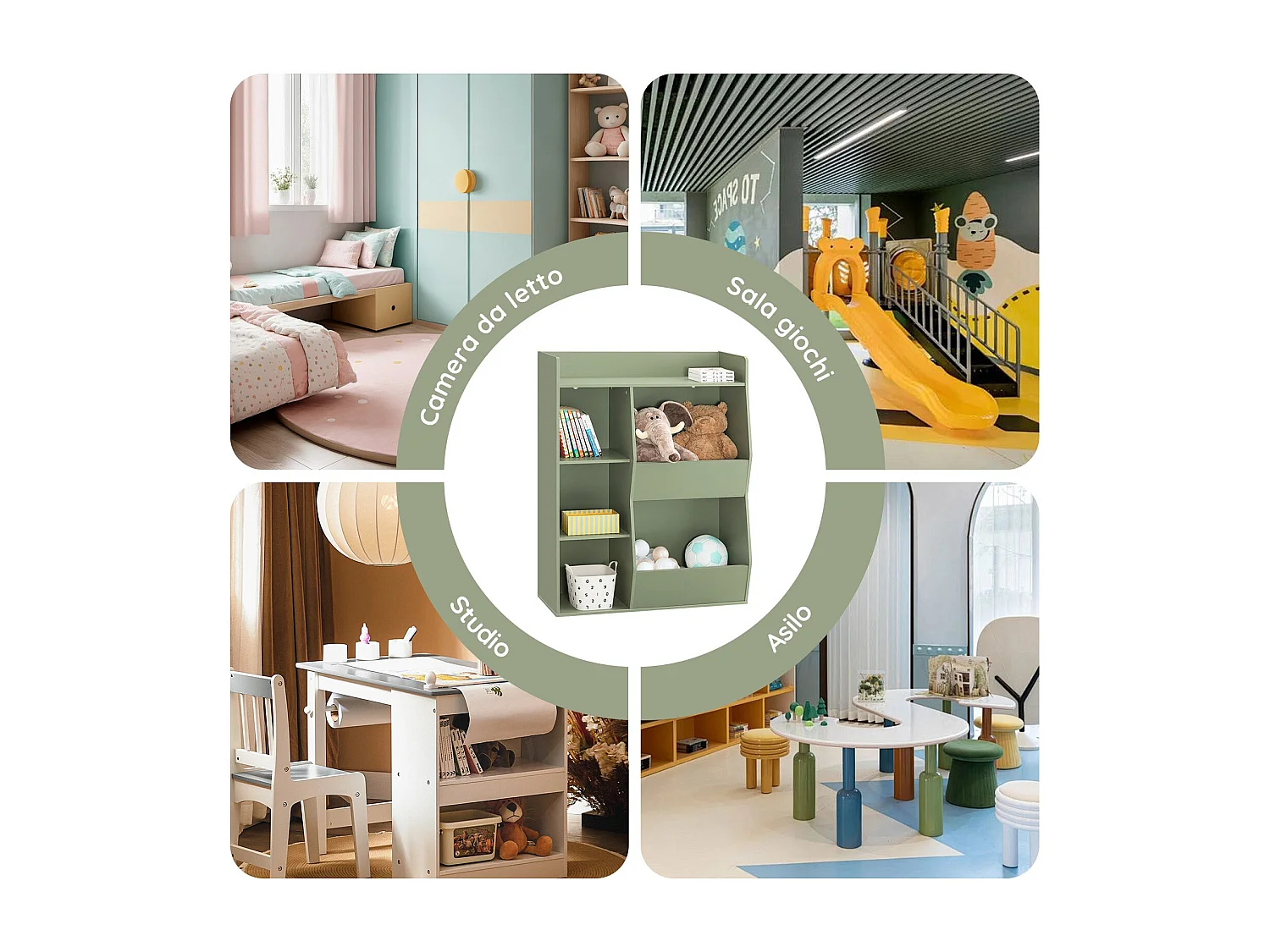 SoBuy Estante Montessori para crianças Estante para brinquedos com 5 compartimentos abertos Verde 80x34x104 cm