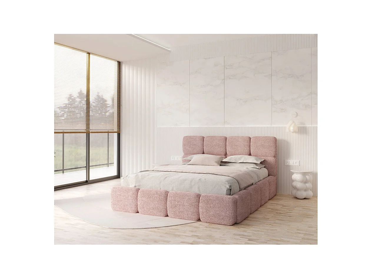 Lit coffre Delicato 180 x 200 cm avec sommier à lattes relevable Rose pâle