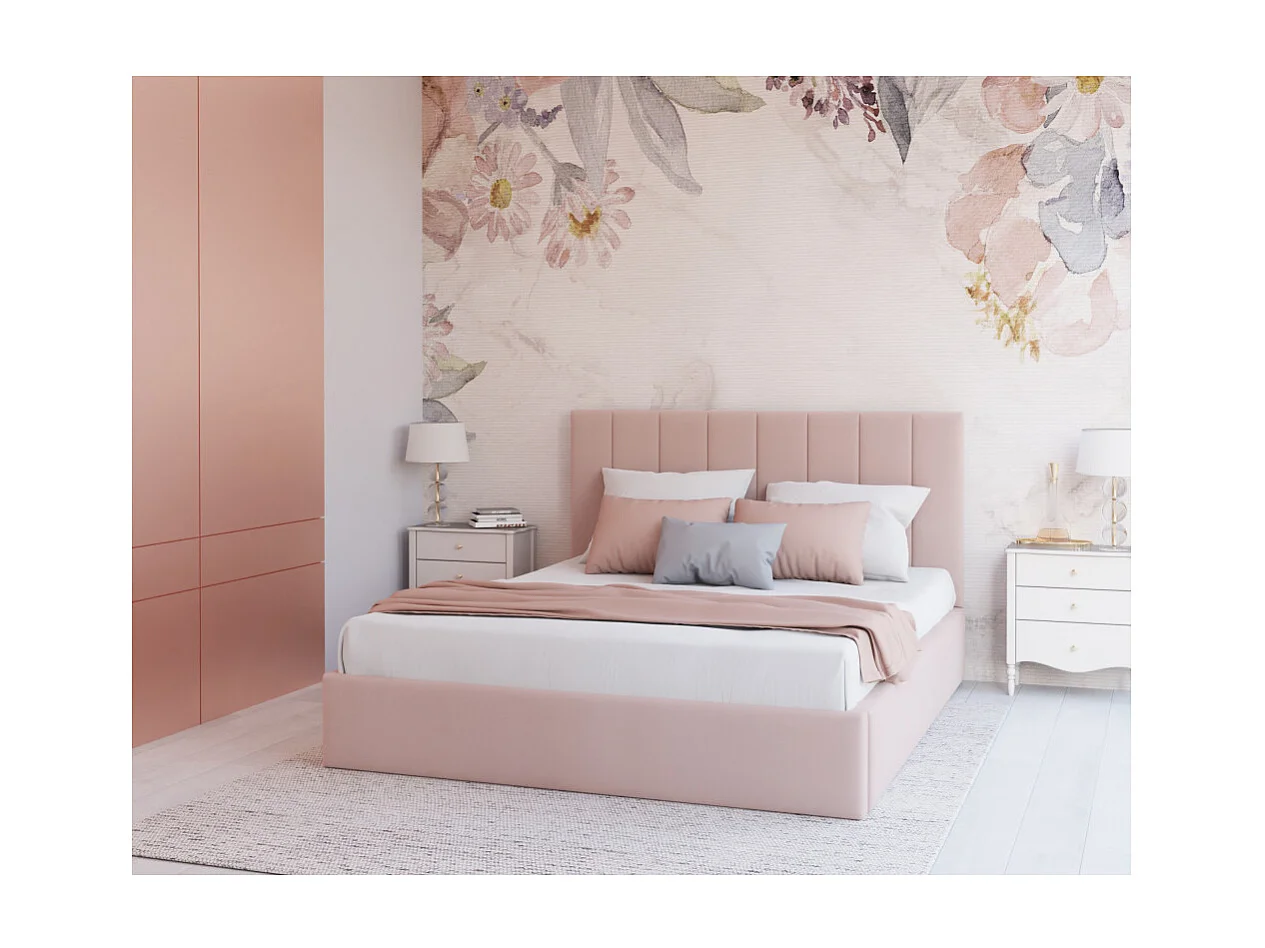 Lit coffre Lorado 140 x 200 cm avec sommier à lattes relevable Rose pâle