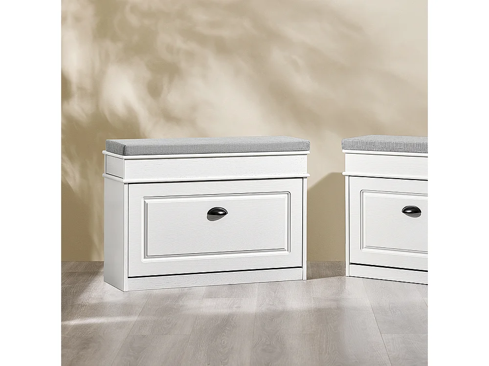 SoBuy Armario zapatero con banco de asiento para ahorrar espacio madera efecto envejecida blanco 75x24x51cm