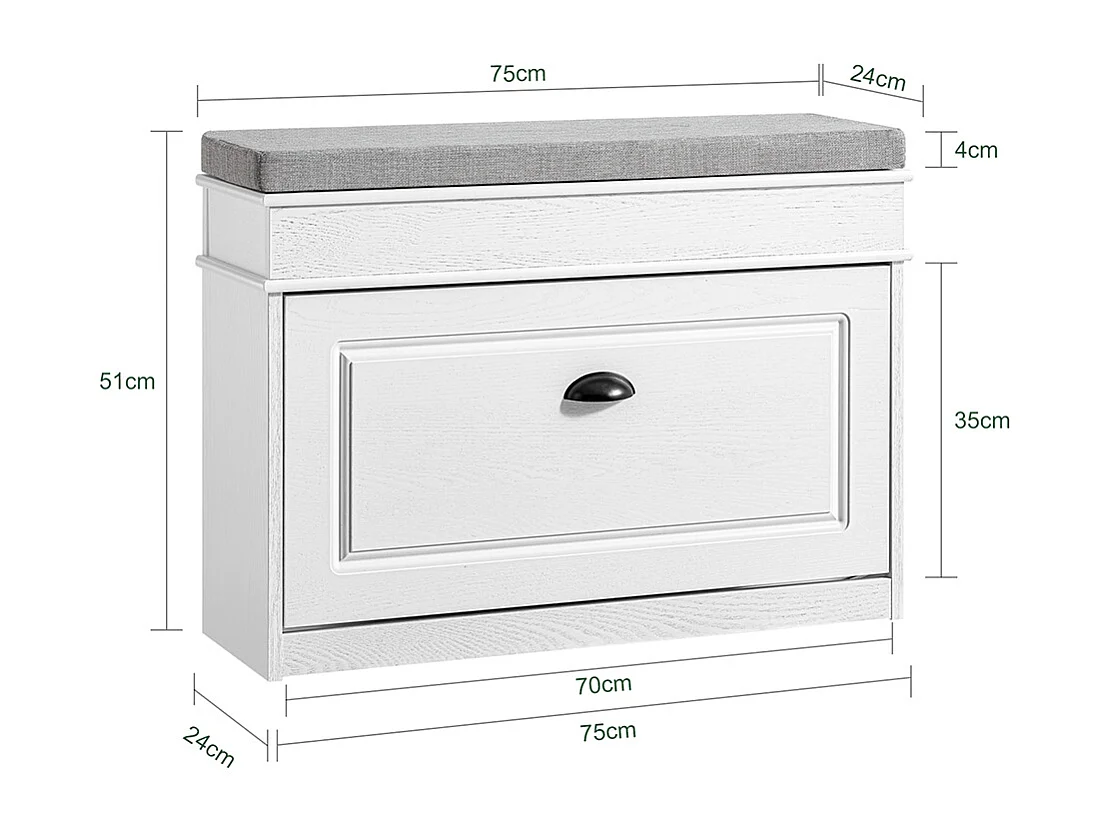 SoBuy Armario zapatero con banco de asiento para ahorrar espacio madera efecto envejecida blanco 75x24x51cm