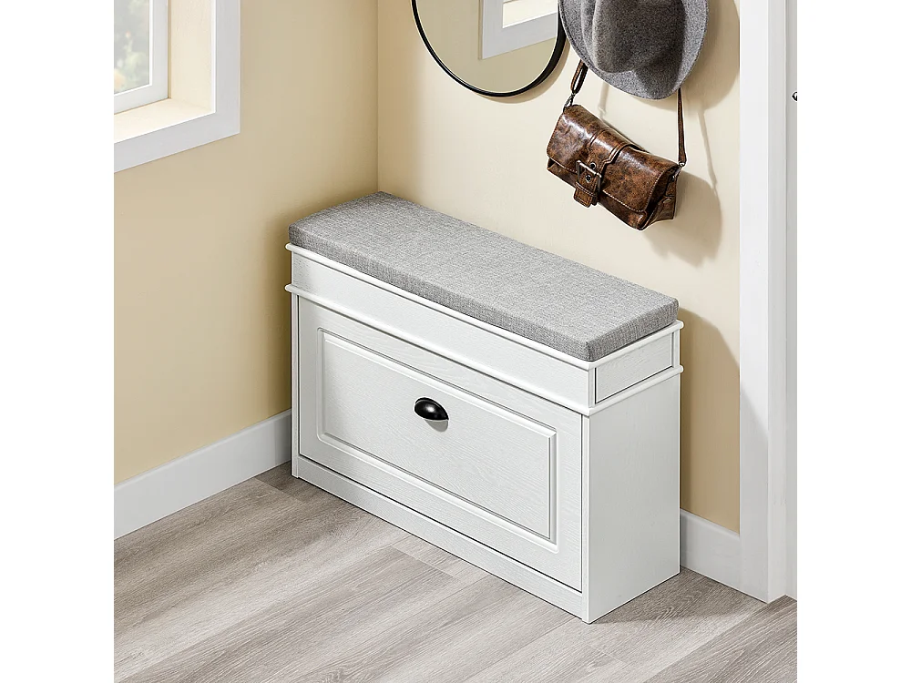 SoBuy Armario zapatero con banco de asiento para ahorrar espacio madera efecto envejecida blanco 75x24x51cm