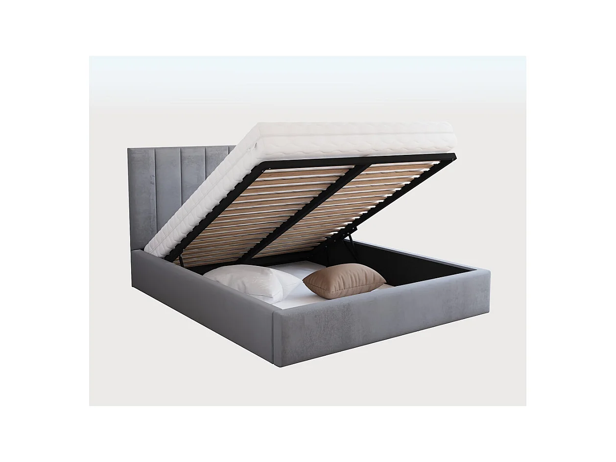 Lit coffre Lorado 140 x 200 cm avec sommier à lattes relevable Gris Clair