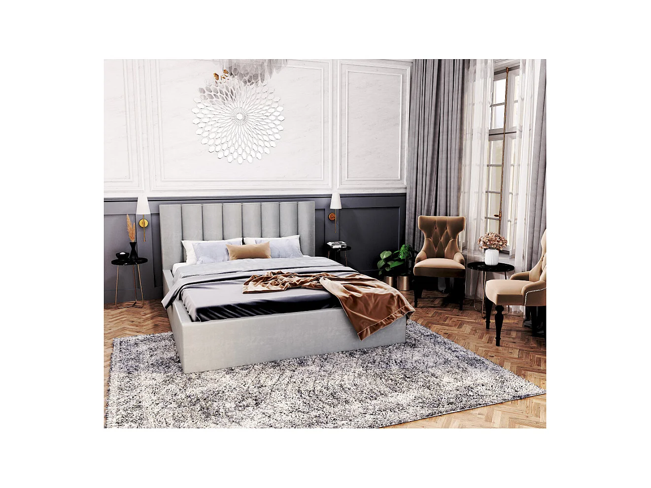 Lit coffre Lorado 140 x 200 cm avec sommier à lattes relevable Gris Clair