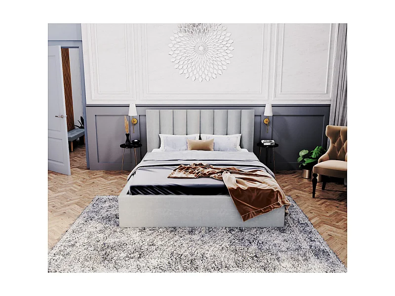 Lit coffre Lorado 140 x 200 cm avec sommier à lattes relevable Gris Clair