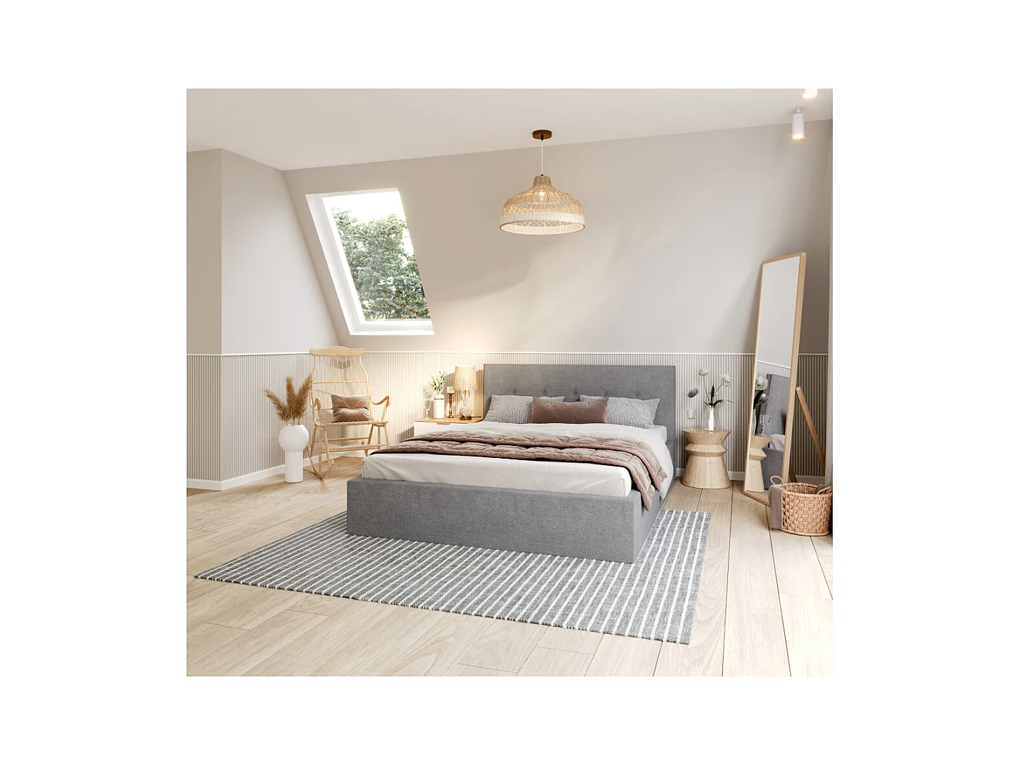 Lit coffre Tolsa 120 x 200 cm avec sommier à lattes relevable Gris Clair
