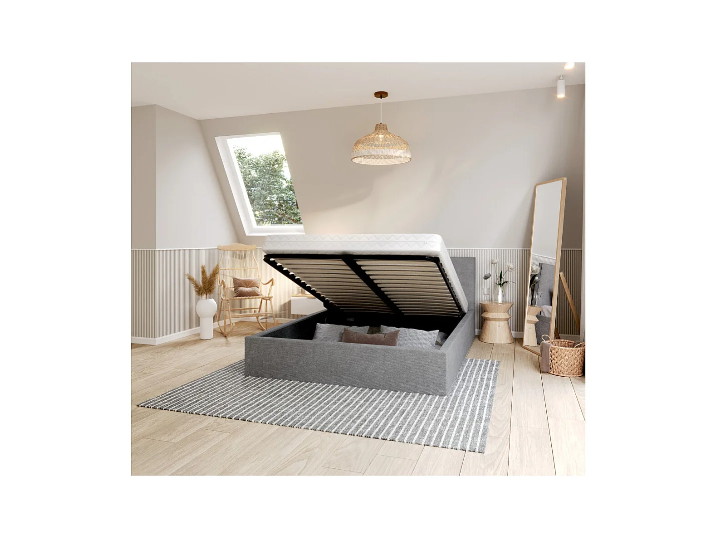 Lit coffre Tolsa 120 x 200 cm avec sommier à lattes relevable Gris Clair