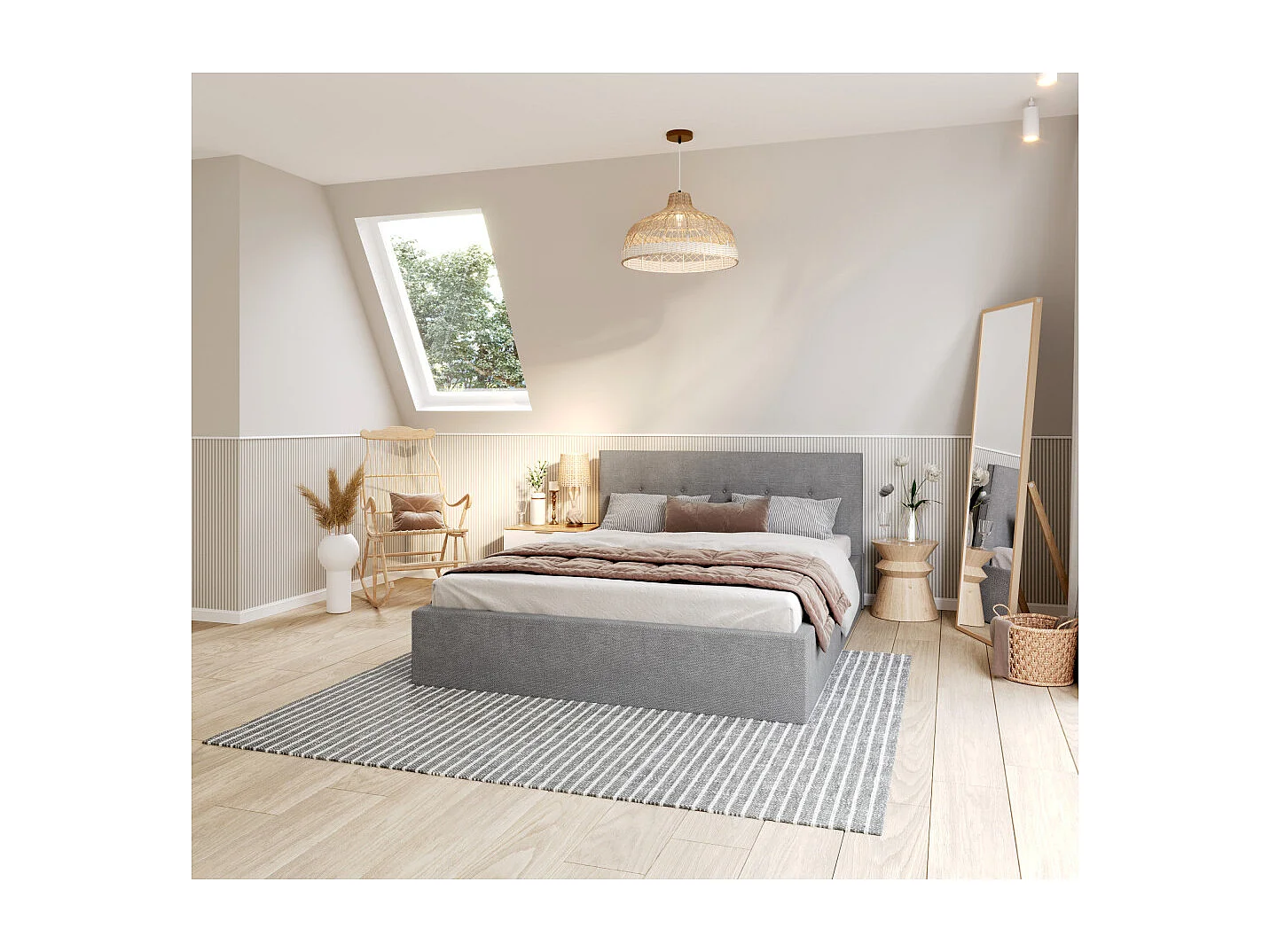 Lit coffre Tolsa 120 x 200 cm avec sommier à lattes relevable Gris Clair