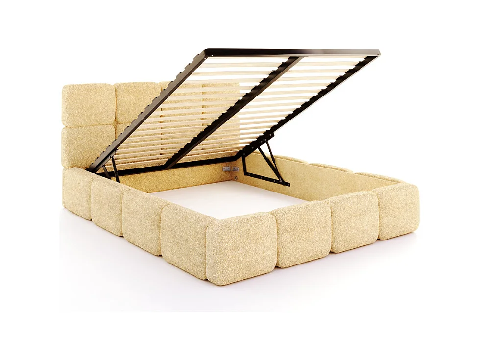 Lit coffre Delicato 180 x 200 cm avec sommier à lattes relevable Jaune miel