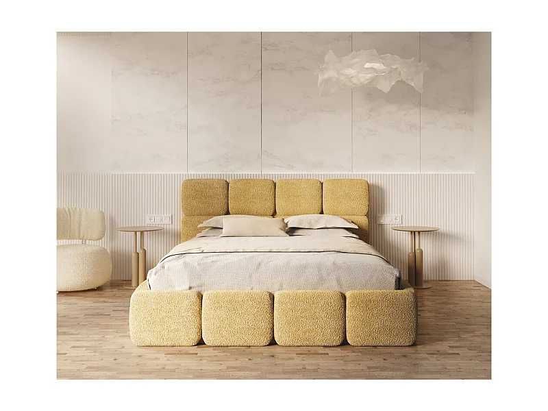 Lit coffre Delicato 180 x 200 cm avec sommier à lattes relevable Jaune miel