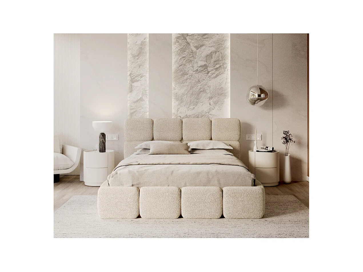 Lit coffre Delicato 160 x 200 cm avec sommier à lattes relevable Créme