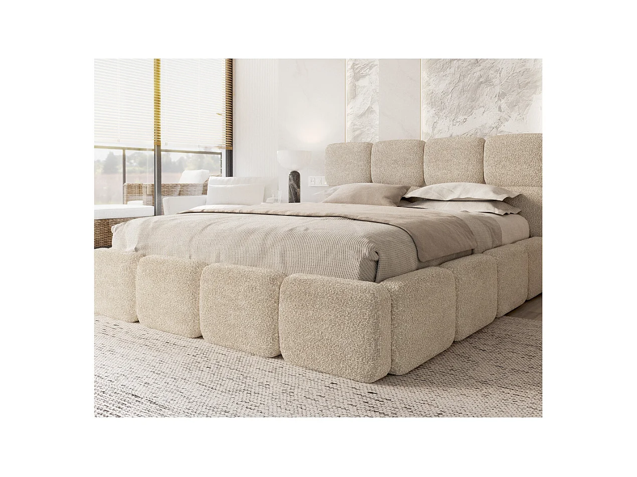 Lit coffre Delicato 160 x 200 cm avec sommier à lattes relevable Créme