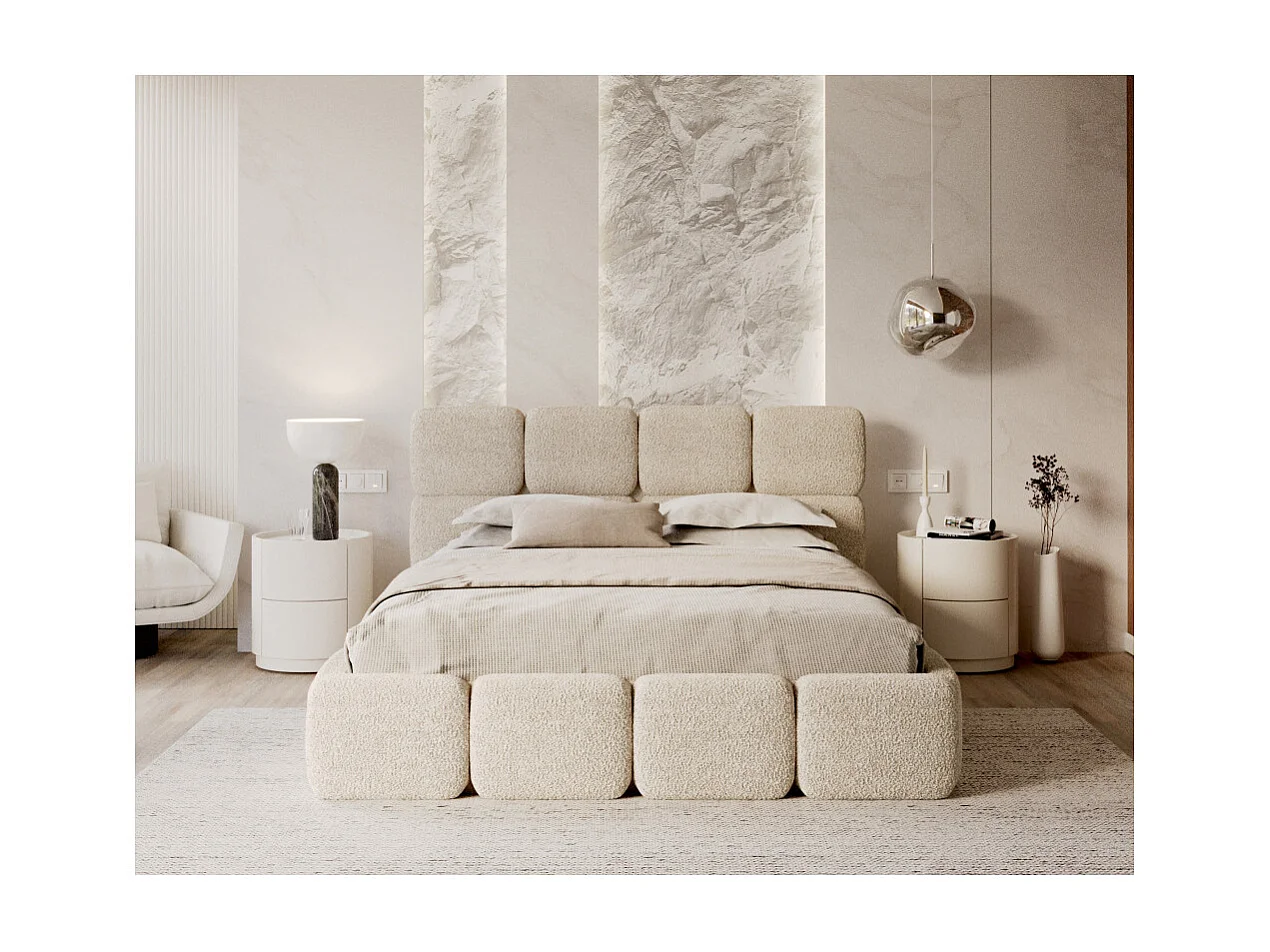 Lit coffre Delicato 160 x 200 cm avec sommier à lattes relevable Crème