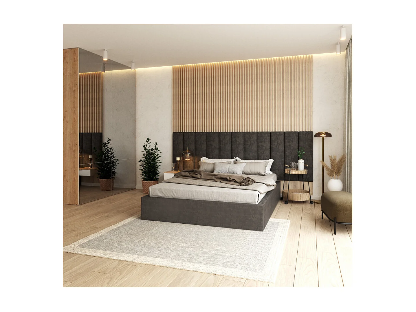 Lit coffre Orlane 120 x 200 cm avec sommier à lattes relevable Gris Foncé