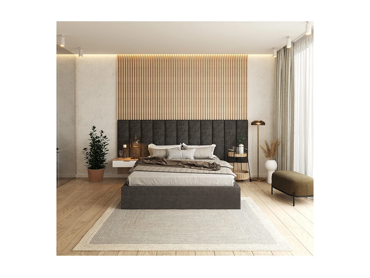 Lit coffre Orlane 120 x 200 cm avec sommier à lattes relevable Gris Foncé