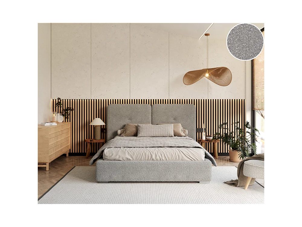 Lit coffre Bedretti 160 x 200 cm - Tissu bouclette - avec sommier à lattes relevable Gris Clair