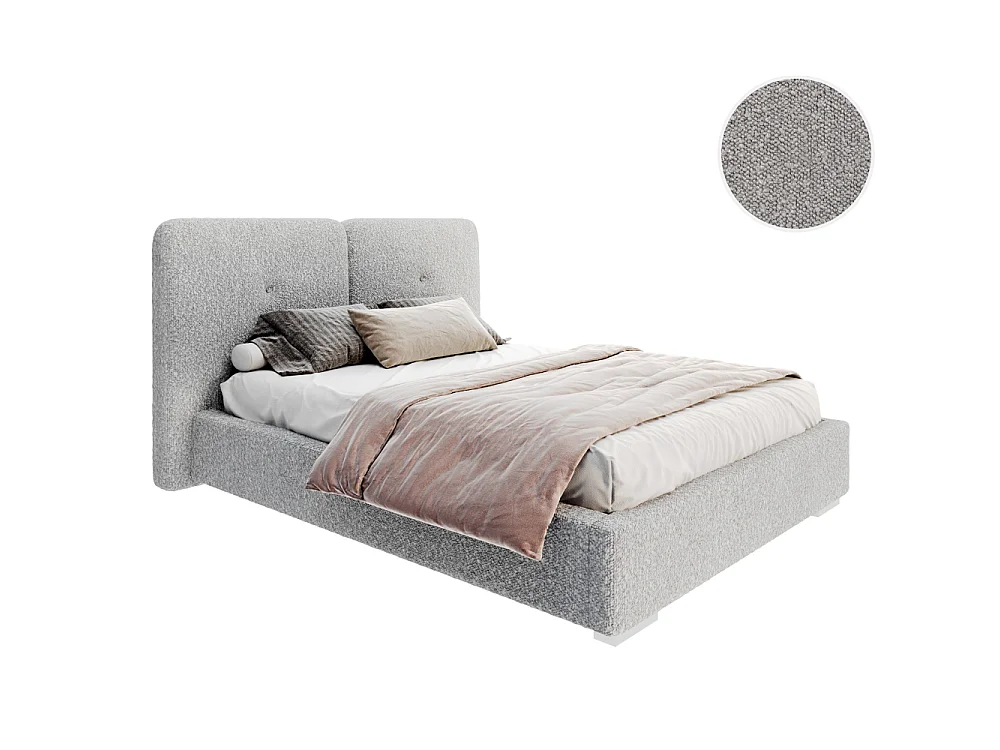 Lit coffre Bedretti 160 x 200 cm - Tissu bouclette - avec sommier à lattes relevable Gris Clair