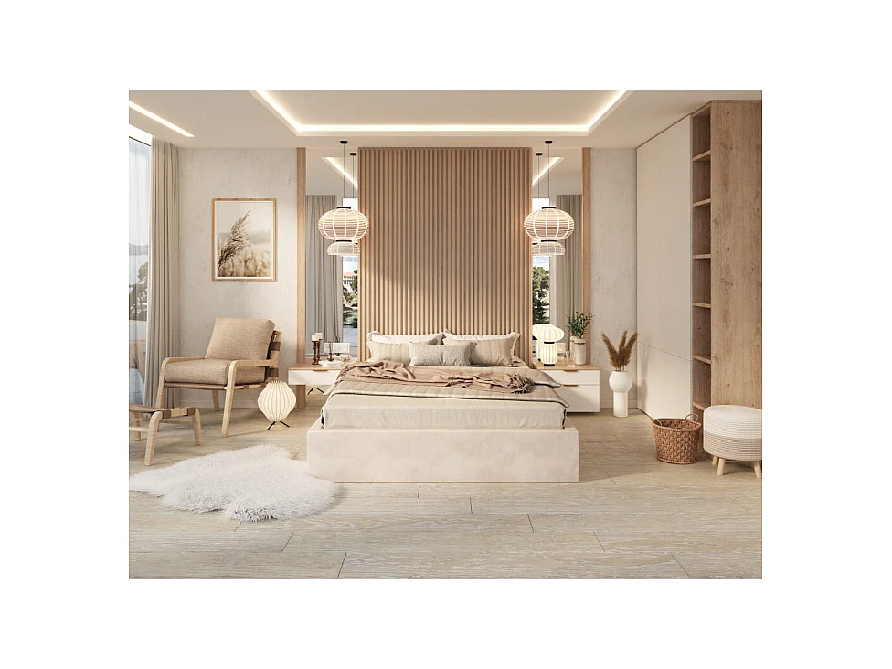 Lit coffre Orlane 140 x 200 cm avec sommier à lattes relevable Beige Foncé