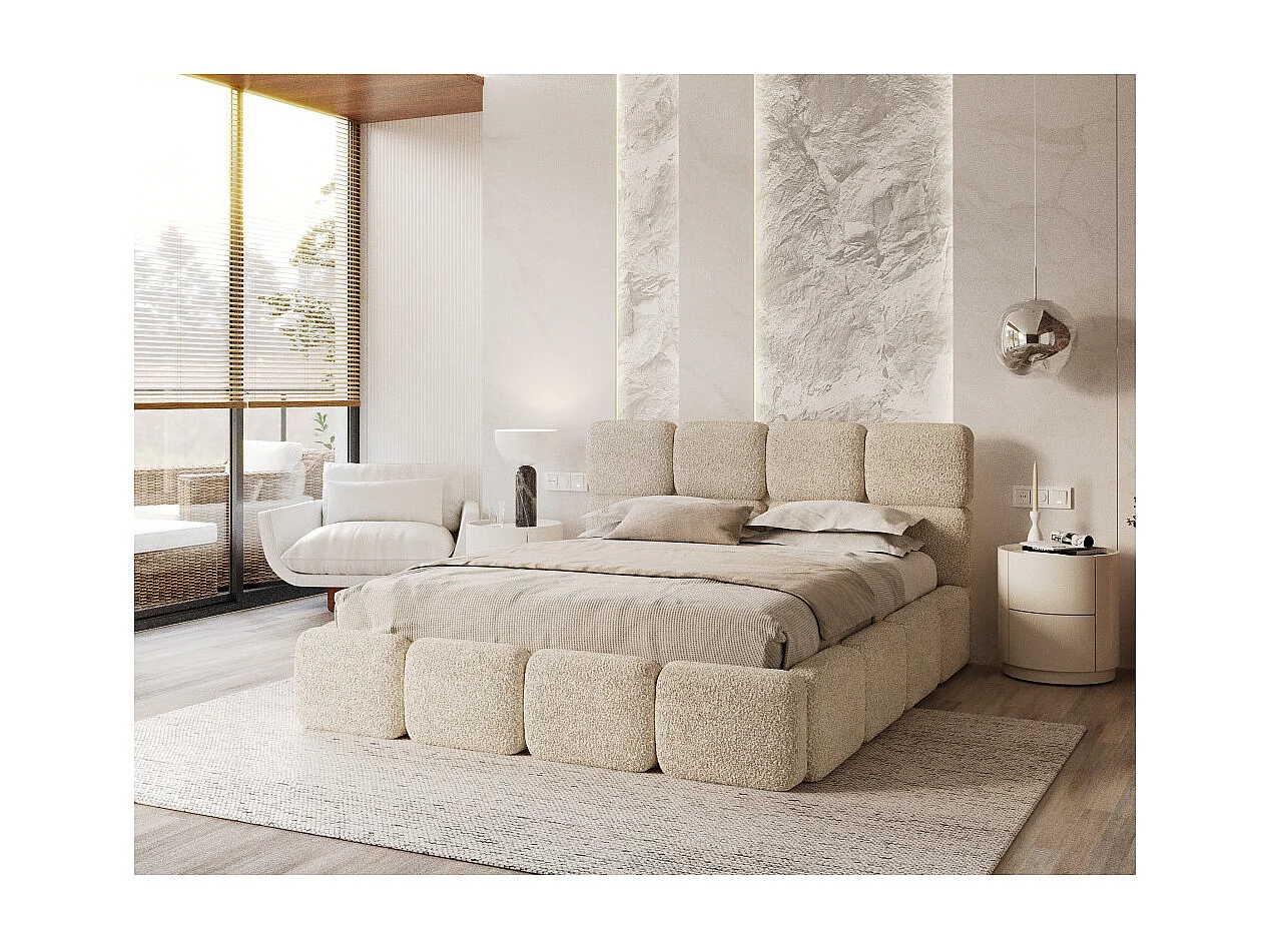 Lit coffre Delicato 180 x 200 cm avec sommier à lattes relevable Crème