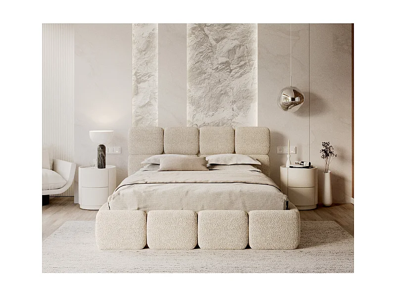 Lit coffre Delicato 180 x 200 cm avec sommier à lattes relevable Crème