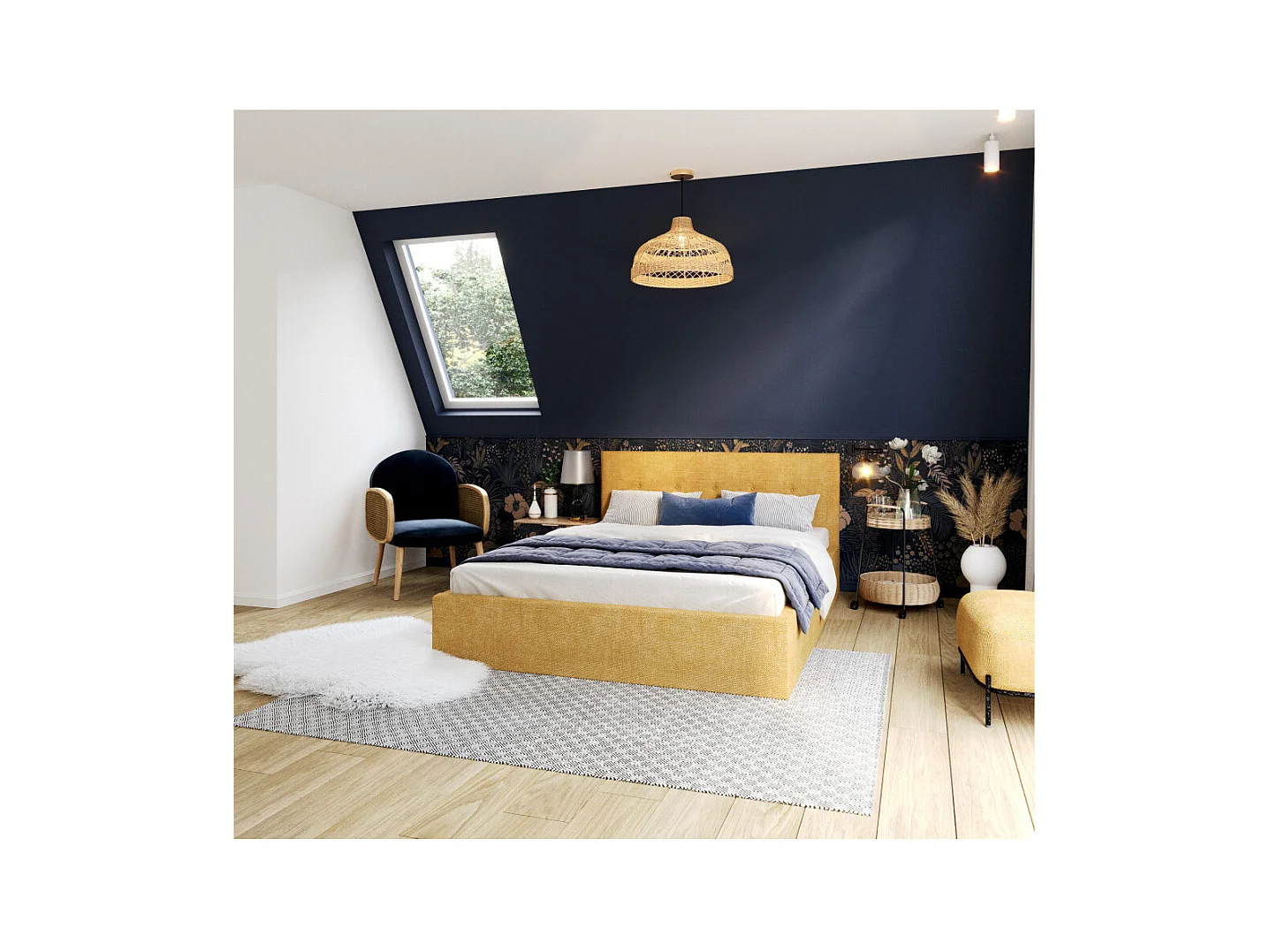 Lit coffre Tolsa 120 x 200 cm avec sommier à lattes relevable Jaune miel